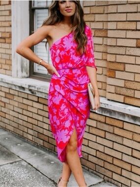 Do+Be One Shoulder Floral Midi Dress Size L